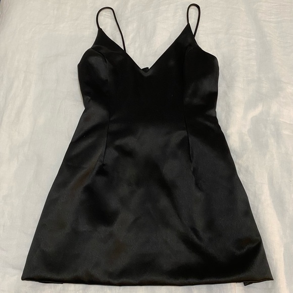 Black satin mini dress